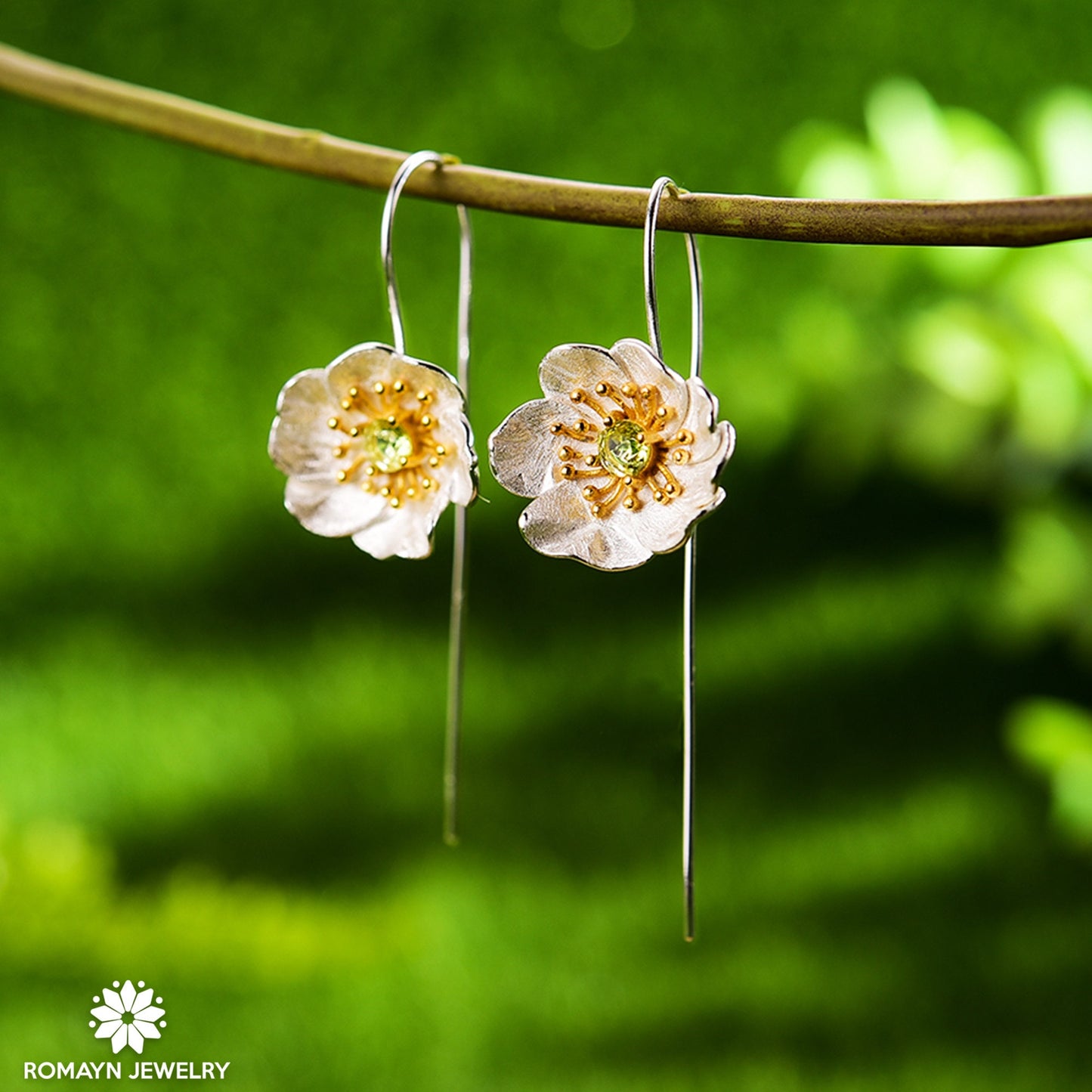 Anemone Flower Peridot Earrings