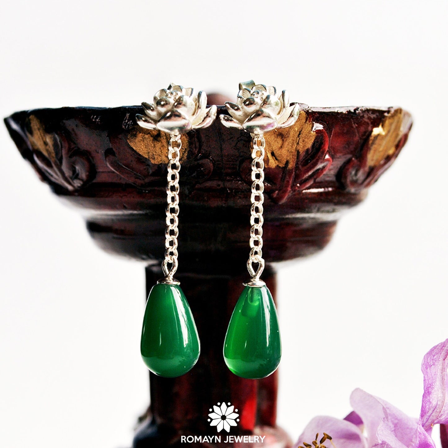 Lotus Flower Agate Earrings