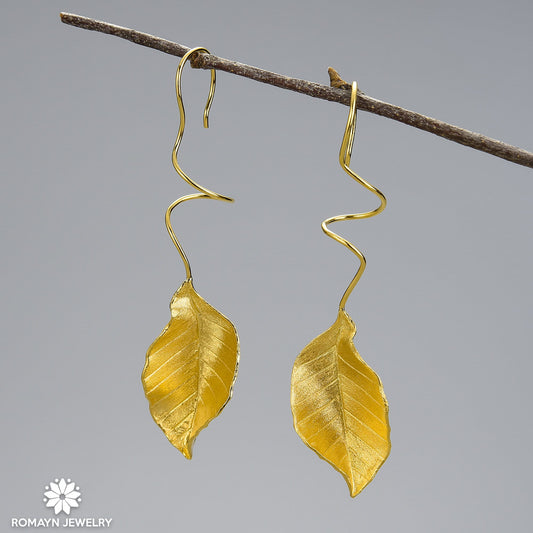 Beech Leaf Dangle Earrings