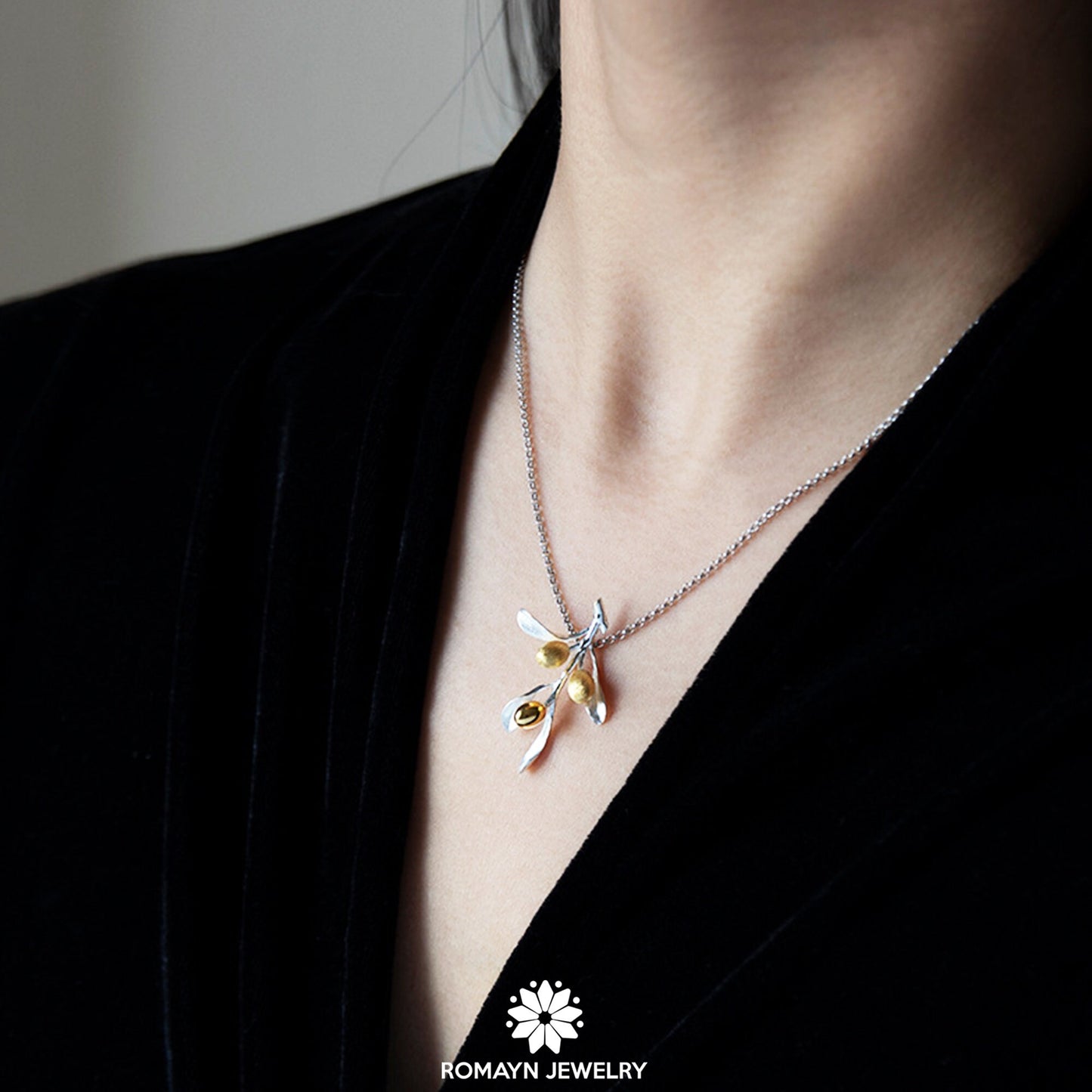 Olive Leaves Branch Fruits Necklace