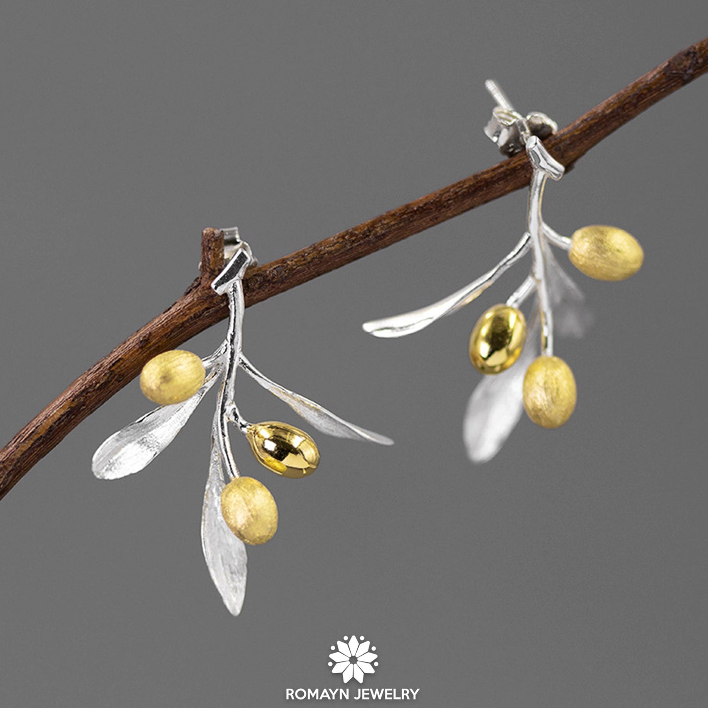 Olive Leaves Branch Fruits Earrings