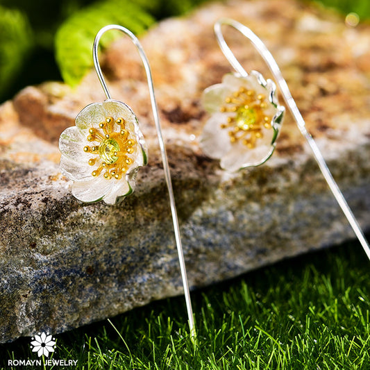 Anemone Flower Peridot Earrings