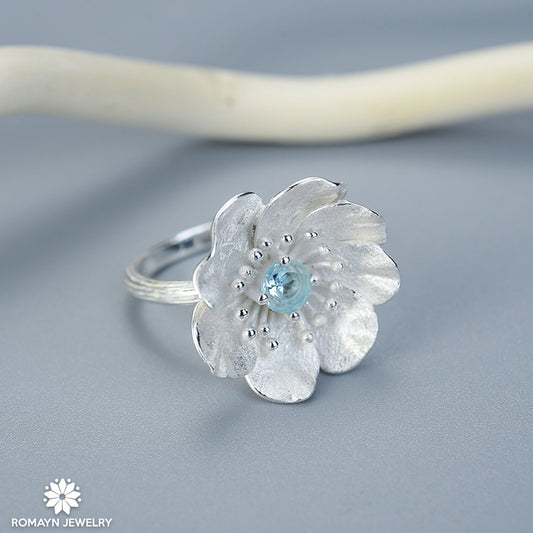 Anemone Flower Topaz Ring