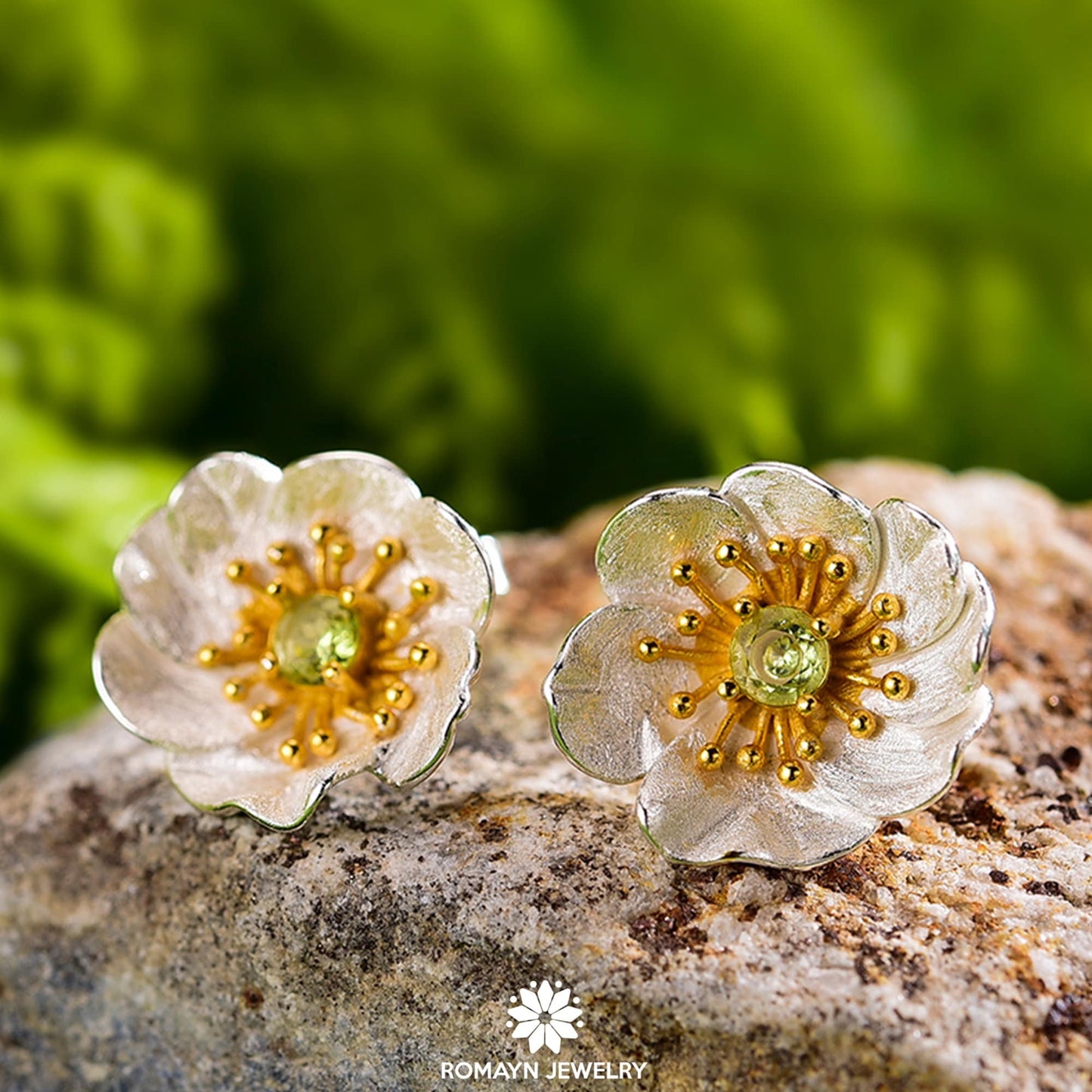 Anemone Flower Peridot Earrings