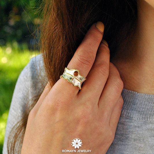 Peony Flower Leaf Ring