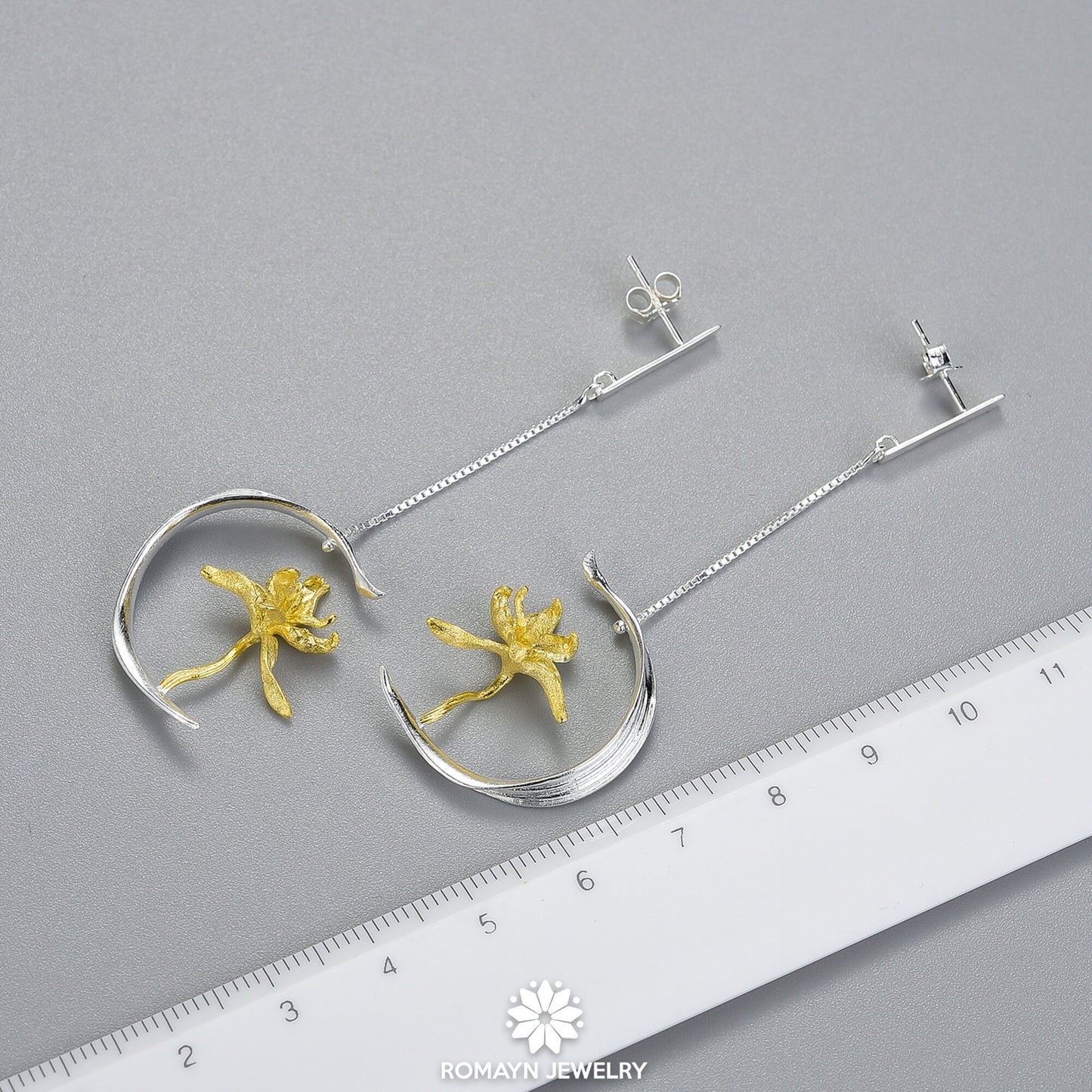 Iris Flower and Leaf Earrings