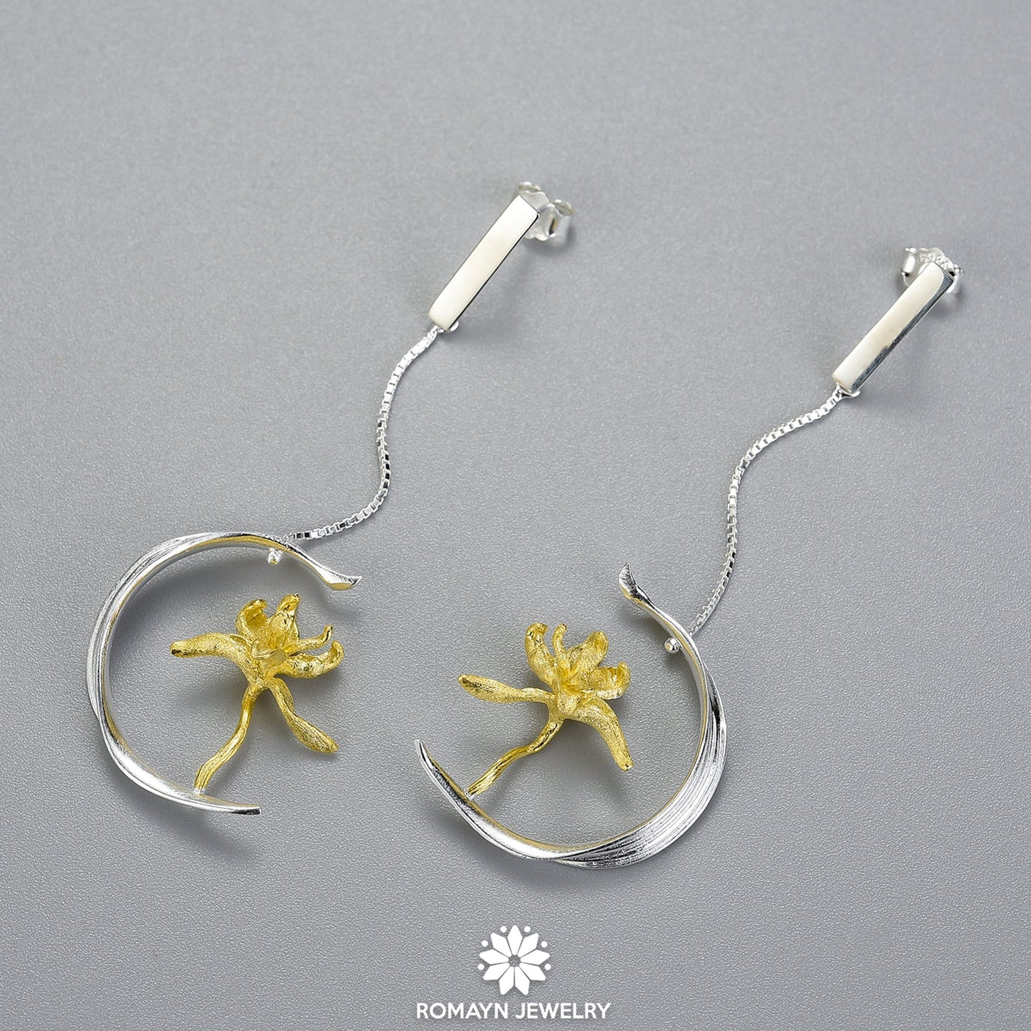 Iris Flower and Leaf Earrings