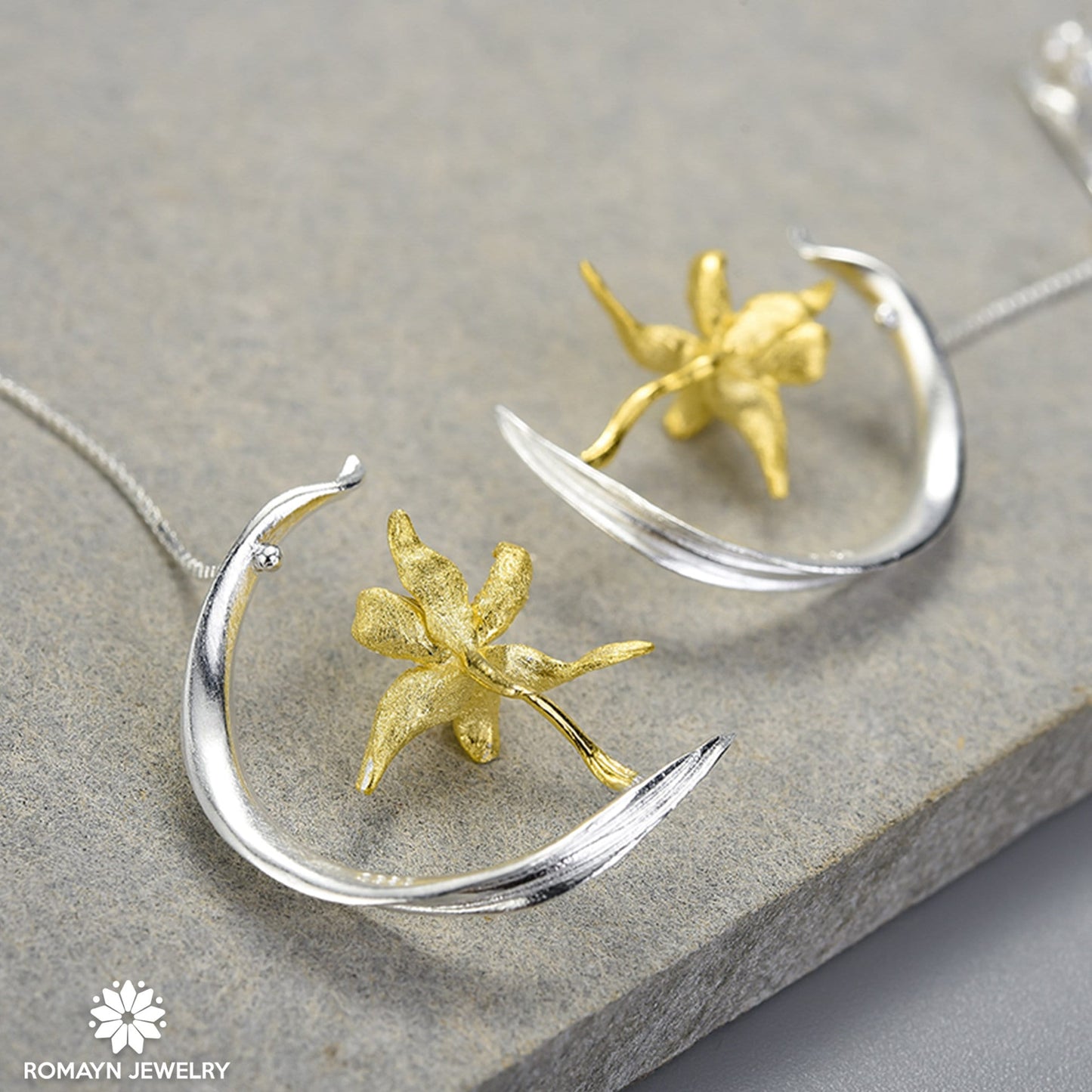 Iris Flower and Leaf Earrings