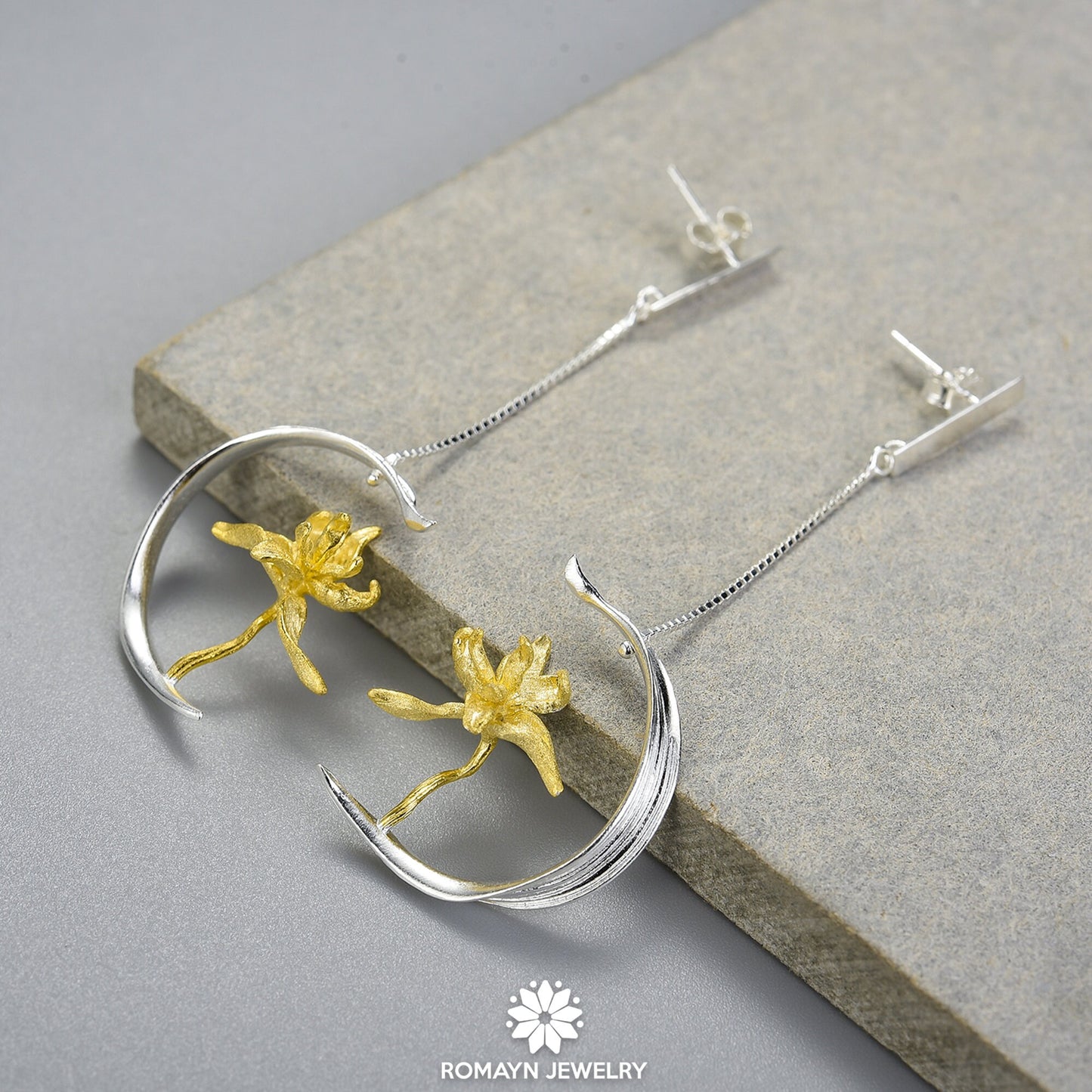 Iris Flower and Leaf Earrings