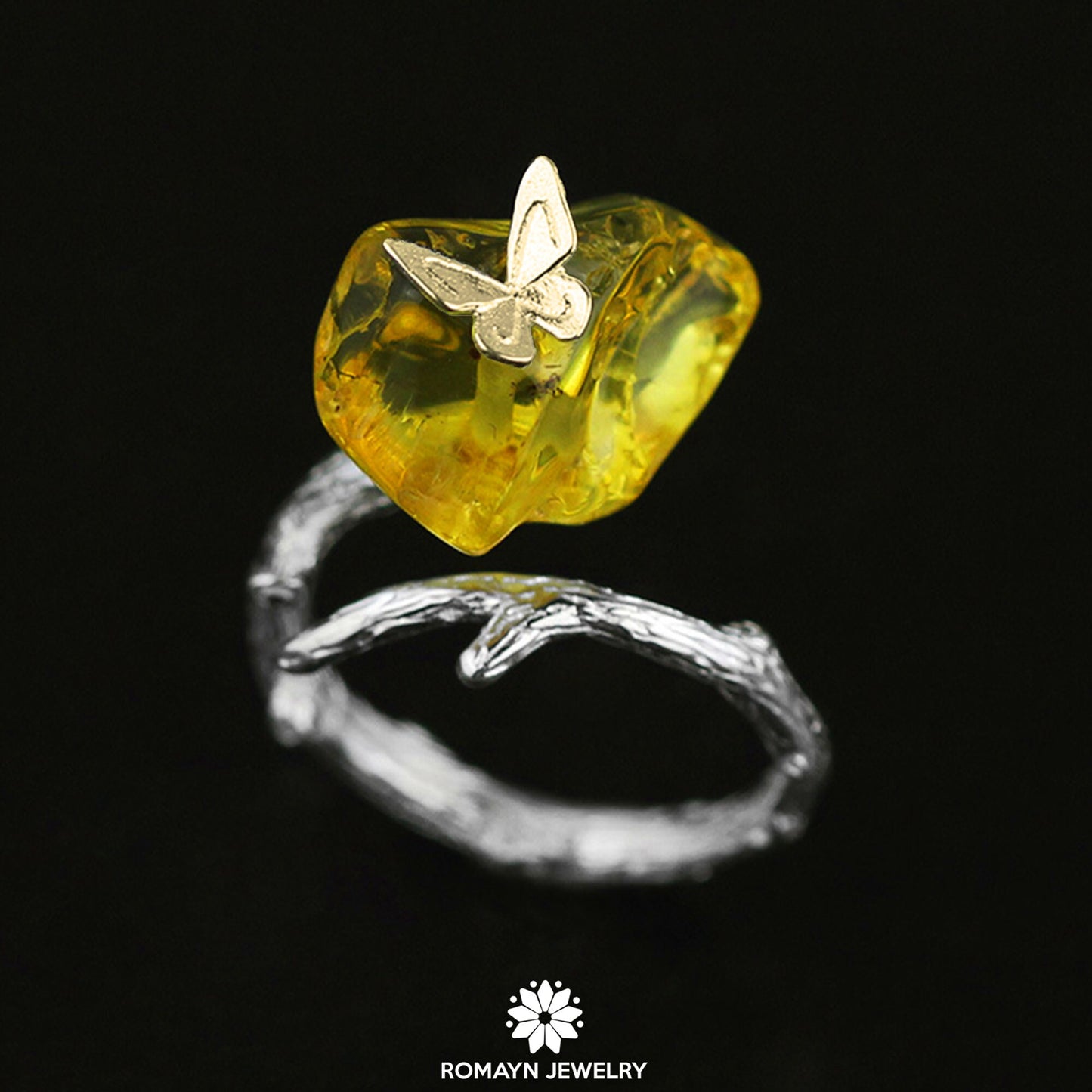 Butterfly on Gemstone Ring