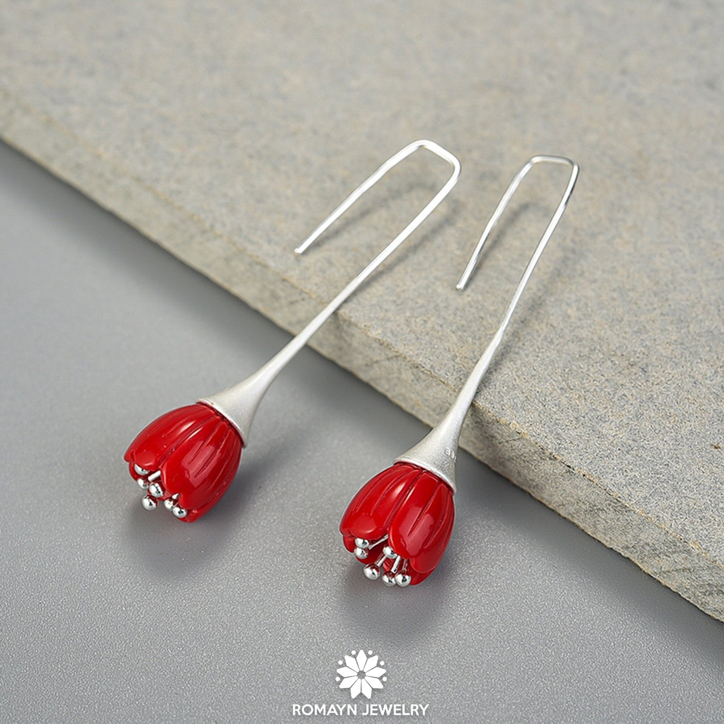 Red Lily of the Valley Flower Earrings