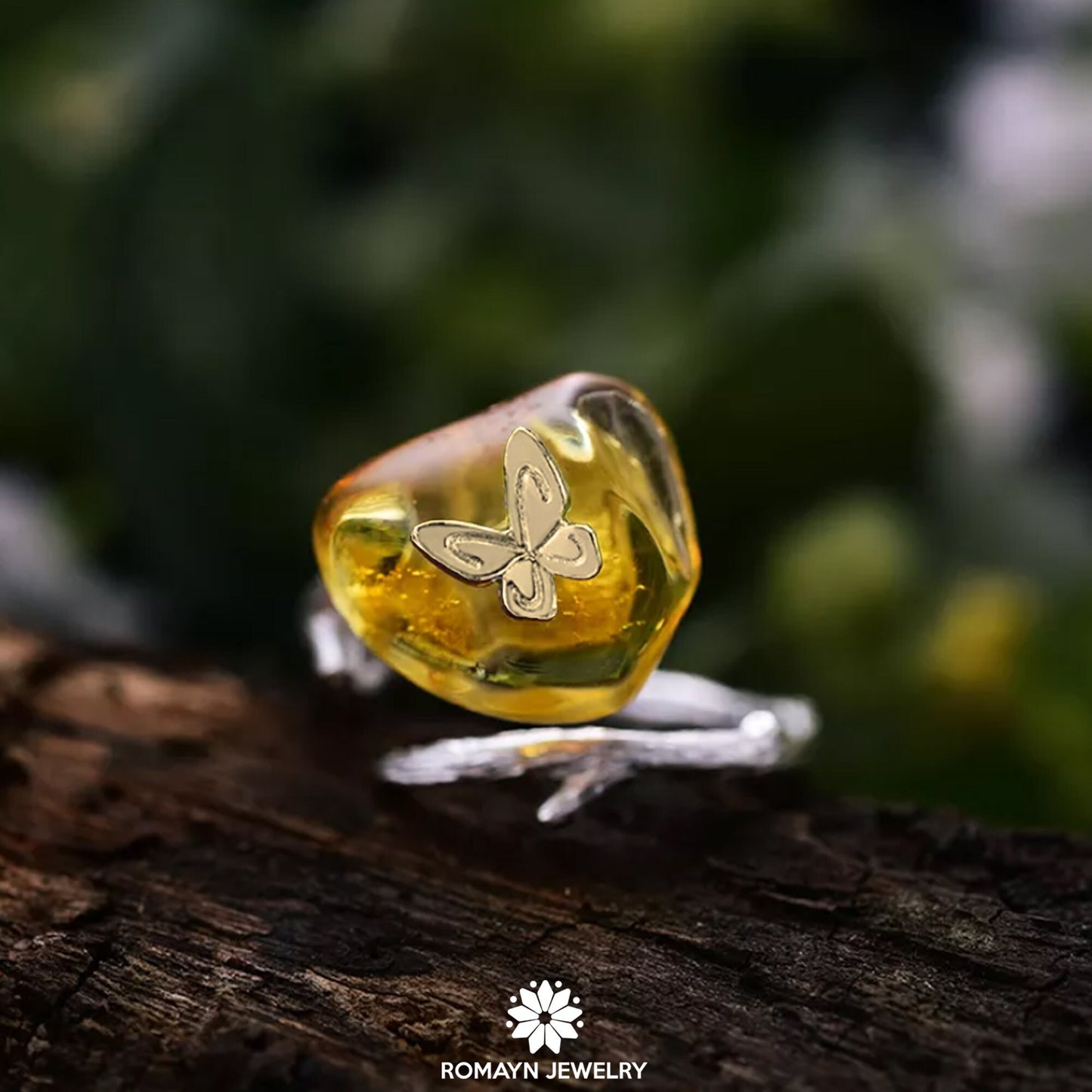 Butterfly on Gemstone Ring