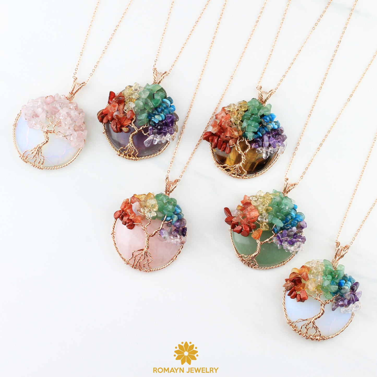 Gemstone Tree Of Life Necklaces, Wholesale Price