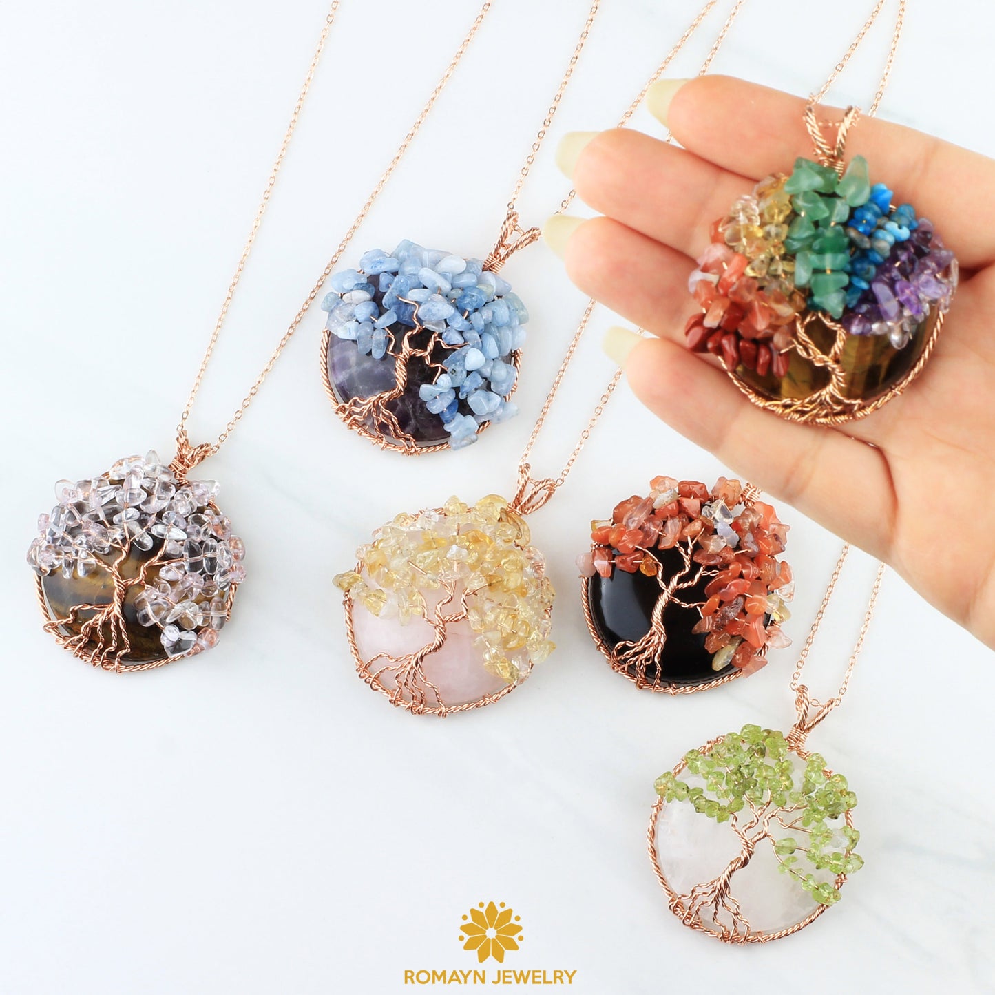 Gemstone Tree Of Life Necklaces, Wholesale Price