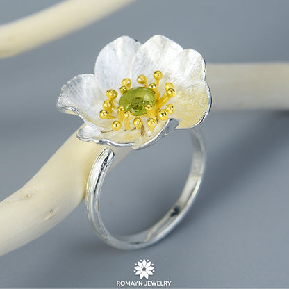 Anemone Flower Peridot Ring